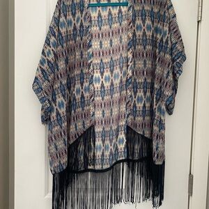Xhilaration Multicolor Patterned Kimono with Fringe